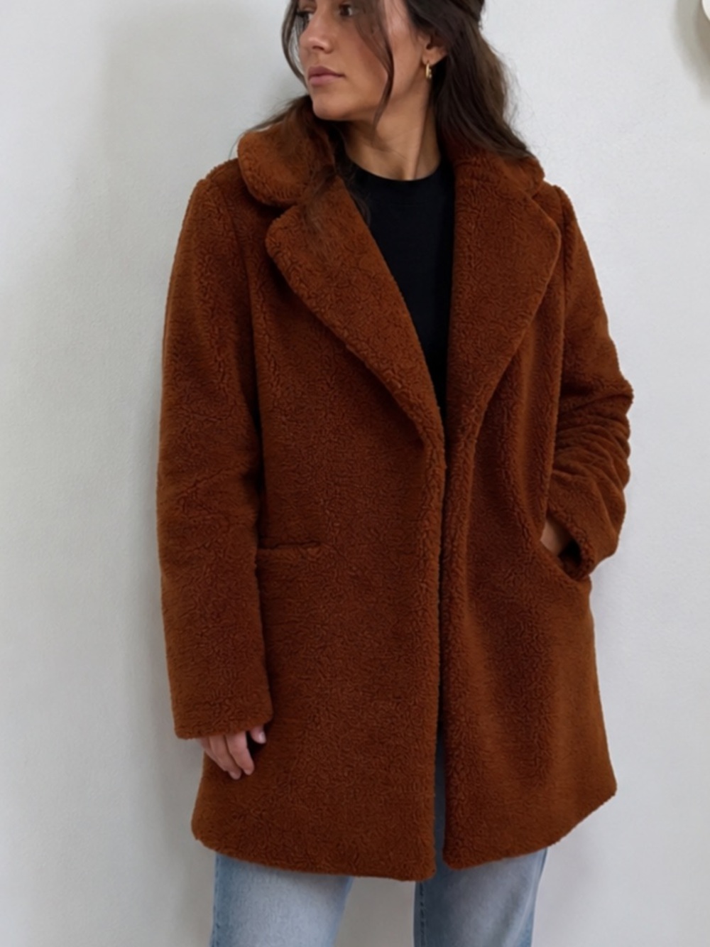 Vera and Lucy teddy bear coat Rust Brown Cozy Sherpa Jacket Fall Winter size M